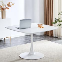 New in Box Outdoor 42 Inch White Square Dining Table Mid Century Tulip Table for 4-6 People Modern
