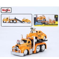 CR Maisto 1:64 1953 Mack B61 Flatbed Trailer Willys Gasser Model Metal Car