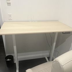 Electric Standing Desk + IKEA Swivel Chair (Like New) — Modern Beige/White Setup