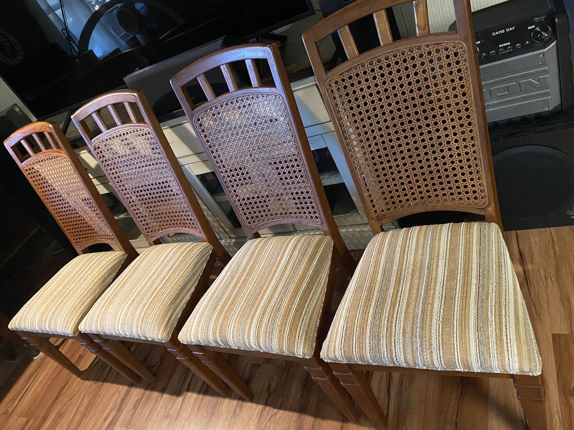 4 Vintage Stanley Furn. Co. dining room Table Cane chairs mid century Palo Duro Fruitwood