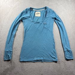 Vintage Hollister Babydoll Top Women’s XS Blue Ribbed Long Sleeve Fairy Y2K #3D