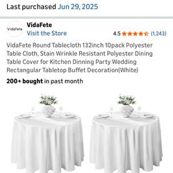 New VidaFete White Round Tablecloth 132inch (9) Pack Polyester Stain Wrinkle Resisted