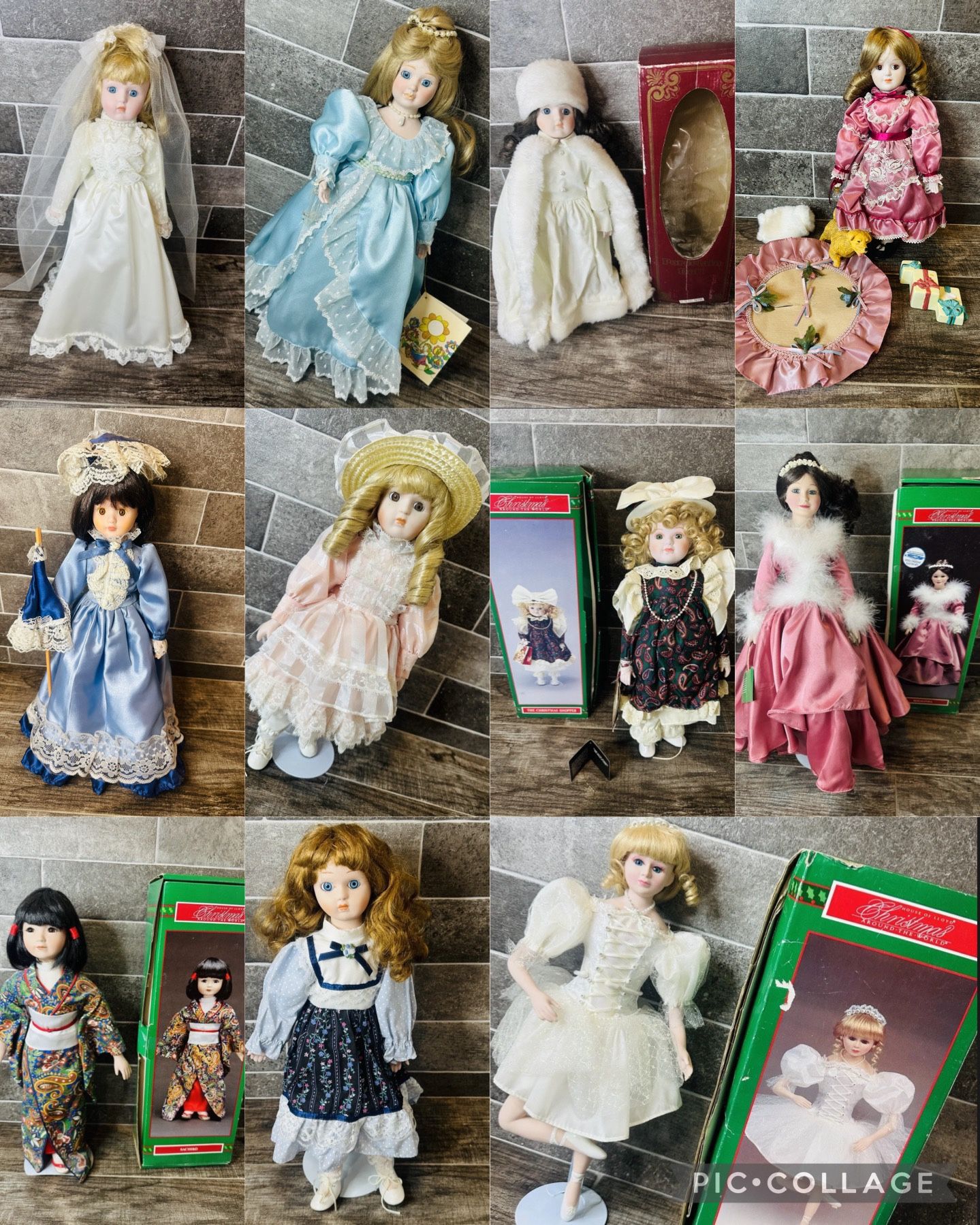 Lot Of 11 Porcelain Dolls Collectibles Vintage Antique Dolls Bundle W/ Stands