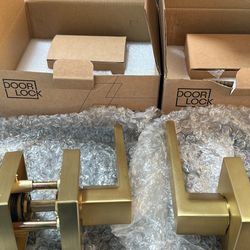 Linkaa Manija de puerta de paso interior, manijas de latón dorado para puertas de armario y pasillo, perilla de puerta sin llave sin cerradura, palanc