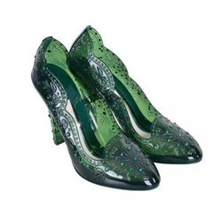 DOLCE & GABBANA PVC Rhinestones Cinderella Pumps Heels Shoes Emerald Green 5.5