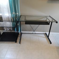 Glass Desk And Matching Printer Table 