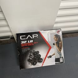 NEW CAP 32-LB Barbell Neoprene Dumbbell Set with Rack