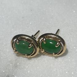 14k Gold Jade Earrings Studs