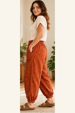Women's Rust Floral Balloon Jogger Pants Elastic Waist - Size Unmarked
