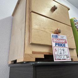 2 Drawers Solid Wood Nightstand 