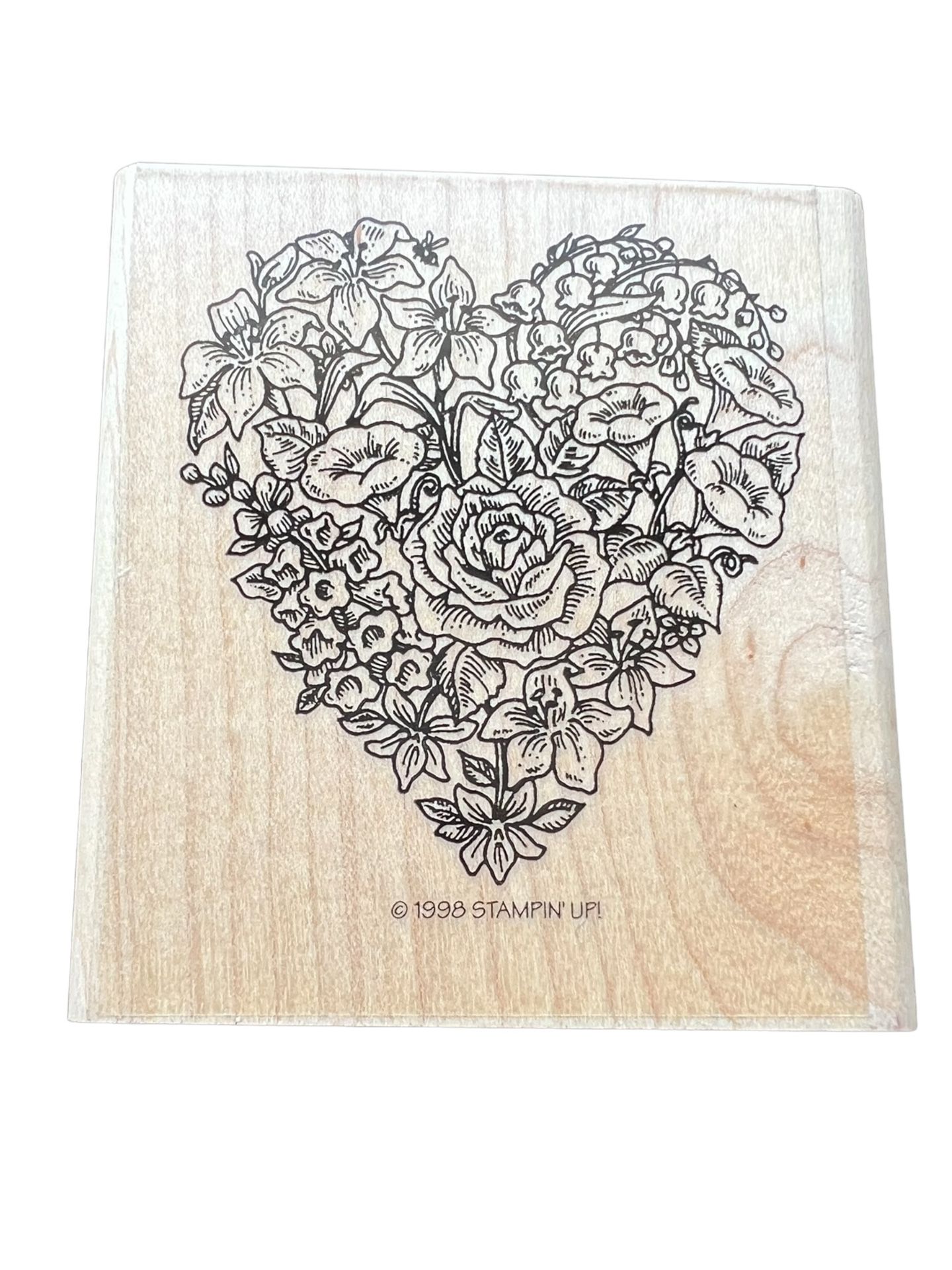 One Retired Stampin' Up! Wood Mounted Rubber Stamp 1998 "FLORAL HEART" Vintage  Add a touch of vintage charm to your crafting collection with this one