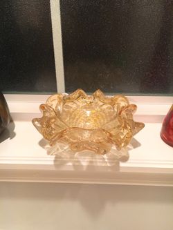 Vintage Seguso Barovier Murano Glass Bowl w/ 24k Gold Foil 40'-50's Italian Glass