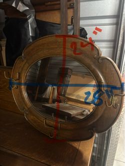 Antique pine mirror with hooks