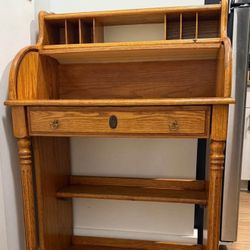 Vintage Oak Roll Top Secretary Desk by Winners Only – Solid Wood