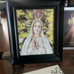 OUR LADY OF FATIMA VINTAGE FRAMED PICTURE AMERICA NEEDS TABLE WALL CHRISTIANITY 