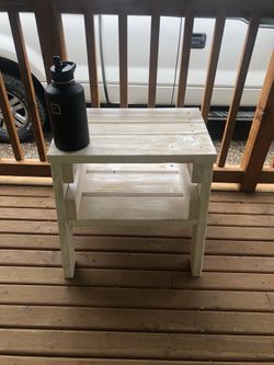 White Washed Farm House Stool w/Storage Shelf