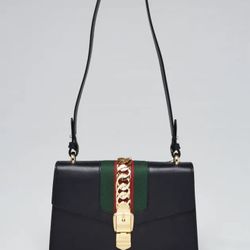 Black Leather Ribbon Sylvie Shoulder Bag
