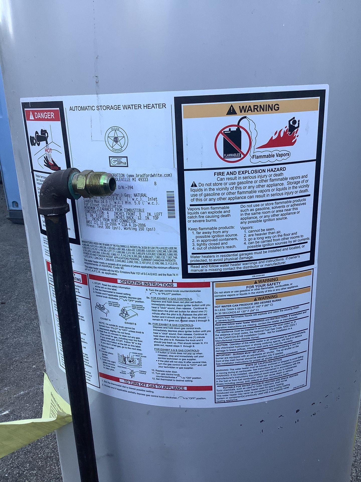 50 Gallon Gas Water Heater (used) Bradford White Model no M45036FBN