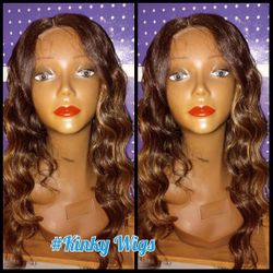 20" Balayage Honey Blonde  Brown Body Wave 2x6 Lace Human Blend Hair Wig 