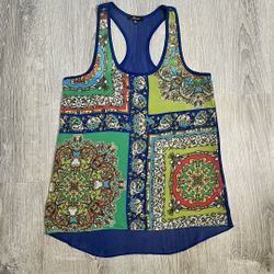 Soprano Small Navy Blue Royal Gold Red Green Sheer Racerback Tank Top Blouse Y2K