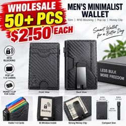 Wholesale 50+ Men’s Slim RFID Blocking Wallet Pop Up Card Holder Money Clip Carbon Fiber Black Bulk Lot