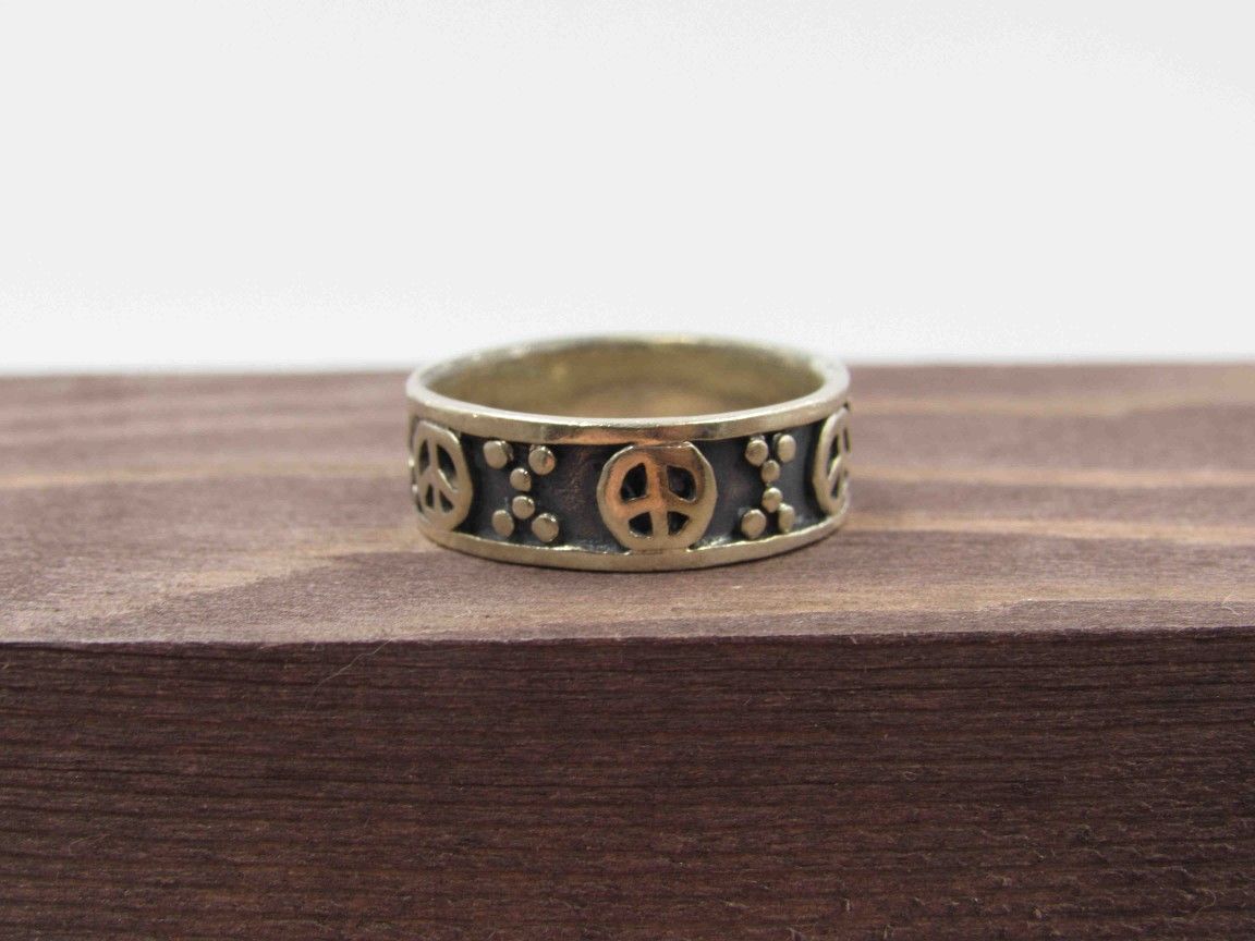 Size 7 Sterling Silver Peace Symbol Hippie Band Ring Vintage Statement Engagement Wedding Promise Anniversary Bridal Cocktail Friendship