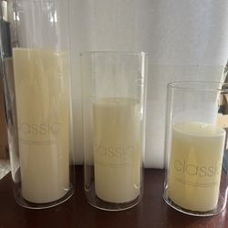 Set of 3 Pillar Candles and Glass Cylinder Vases Clear Cylinder CandleHolders
