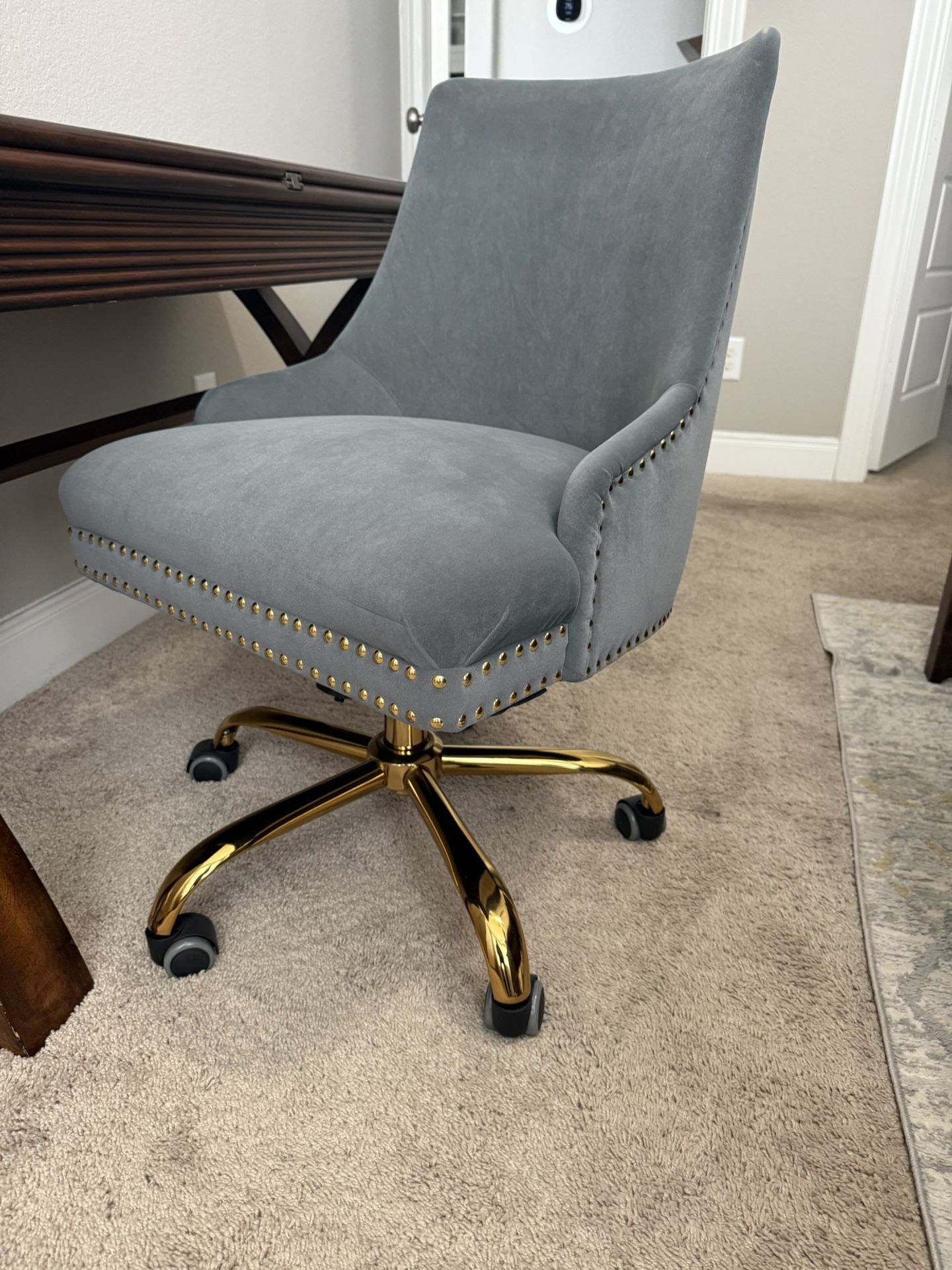 Grey& Gold Velvet Desk Chair