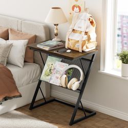End Table, Side Table for Bed, Couch and Sofa, Larger Desktop Z Table with Storage Shelf for Living Room, Bedroom