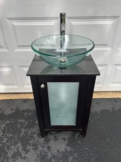Bathroom Vanity with Glass Vessel Sink and Faucet