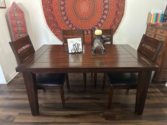 6 seater wood dining room table with bench