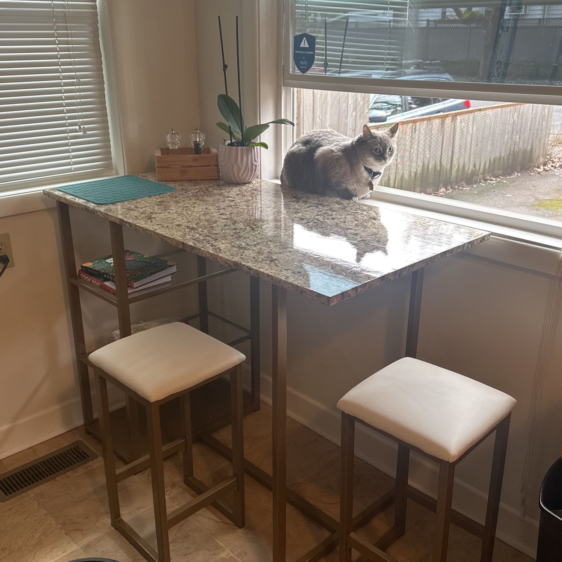 Barstool Island Table With Shelves