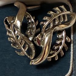 Vintage Cora Silver Fern and Spore Clip-On Earrings W/Case