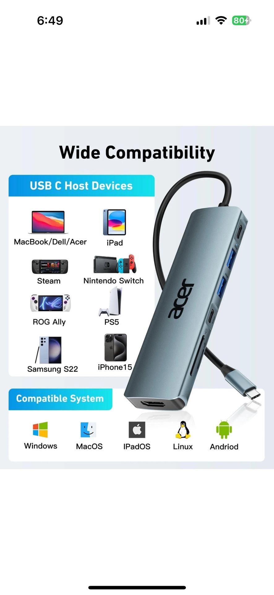 USB C Hub, 7 in 1 USB C to HDMI Splitter, 2 USBA 3.1 GEN1 and 5Gbps Type-C Data