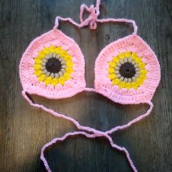 Pink Sunflower Bikini Top