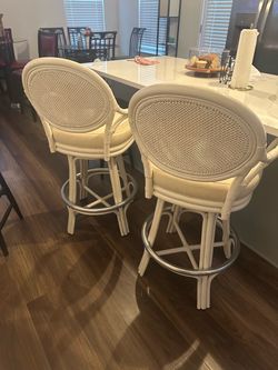 White Rattan Swivel Bar Stools – Set of 2
