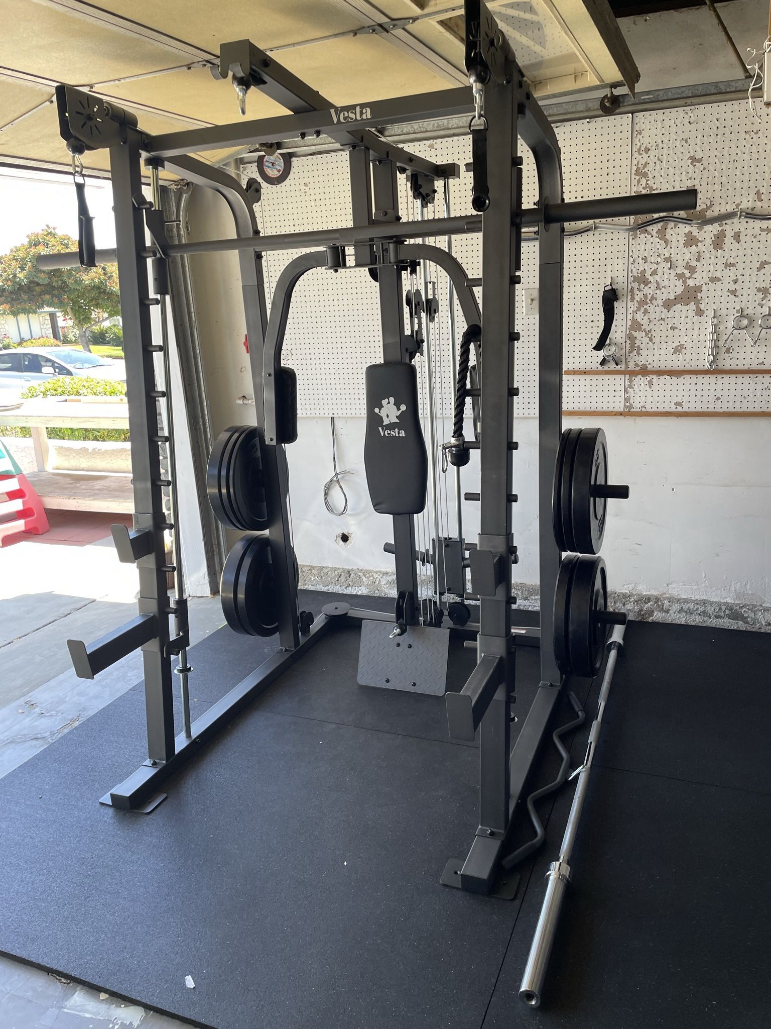 Vesta Fitness Smith Machine 2001 w/Bench Attachment | 230lb Bumpers Weights | 7ft Olympic Bar | Fitness | Gym Equipment | FREE DELIVERY 🚚