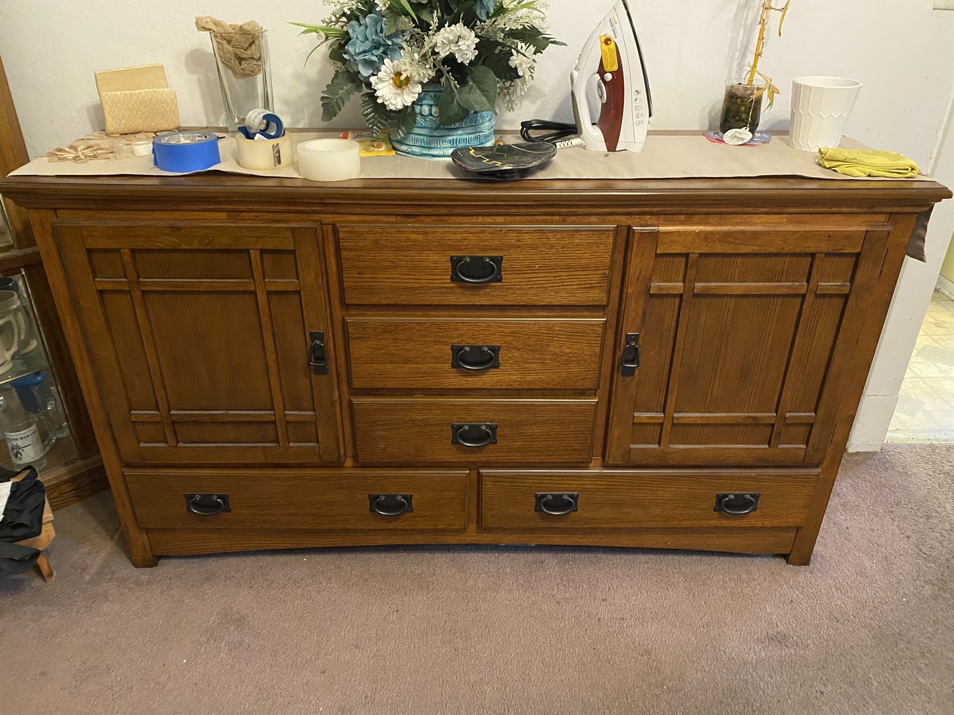 Dinning Room Table,Chairs and Buffet All Solid Oak