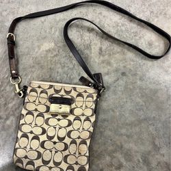 Coach Women's Monogram Small Crossbody Bag Adjoustable Shoulder Strap Brown