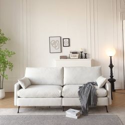 80.7" 3 Seater Cloud Sofa Linen Couch with Pillows Side Pockets Deep Seat Home,White