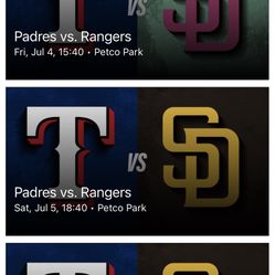 Padres Vs Rangers - 7/4, 7/5, 7/6 - 4 Member Seats Shaded Field level