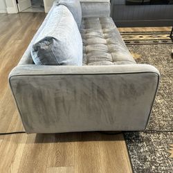 Grey Velvet Mid Century Modern Sofa