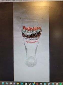 Vintage Budweiser Pilsner Glass Clydesdale Christmas Snow Scene 1989 Holiday 9" Tall Cup Oktuber Fest