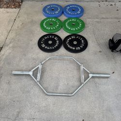 Hex bar w/rubber weight plates