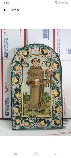 RARE Vintage CERAMICHE FRATANTONI Italian Hand painted Monk Wall Plaque 15X10X1"
