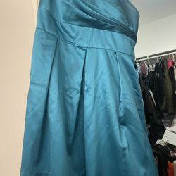 After Five Teal Satin Bridesmaid Dress