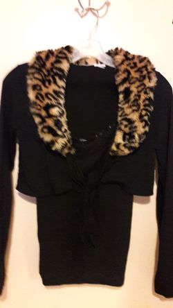 Black Blouse with tiger Collar Vest. MED.