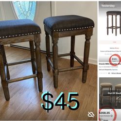 $45 Set of 2 Nice Stools with Foam seat 26” tall in great condition gray color