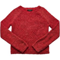 HeartSoul Red Popcorn Knit Eyelash Fuzzy Sweater Crew Neck Pullover Womens XS