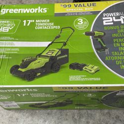 Greenworks 48V 17" Brushless Cordless Lawn Mower + 24V Brushless Drill 